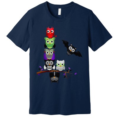 Cute Halloween Classic Monsters Spooky Owls Premium T-Shirt