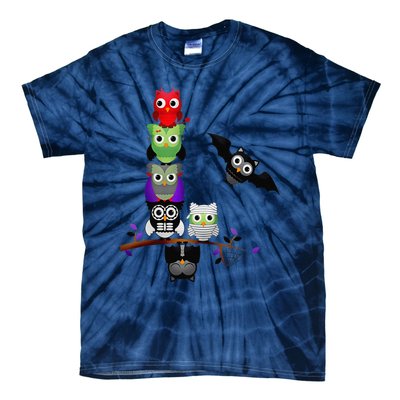 Cute Halloween Classic Monsters Spooky Owls Tie-Dye T-Shirt