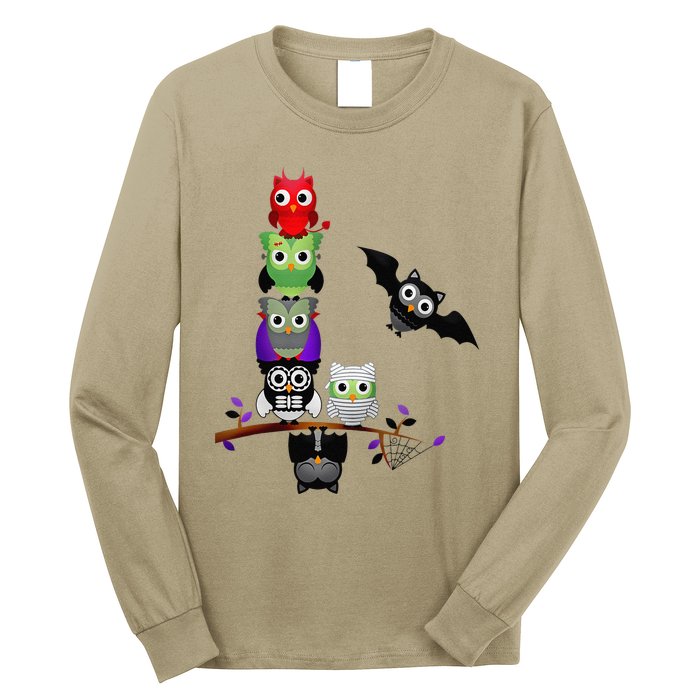 Cute Halloween Classic Monsters Spooky Owls Long Sleeve Shirt