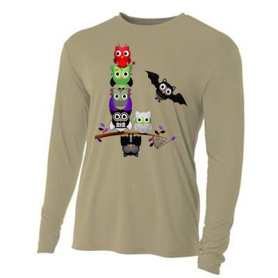 Cute Halloween Classic Monsters Spooky Owls Cooling Performance Long Sleeve Crew