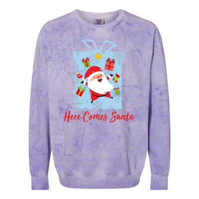 Christmas Here Comes Santa Gift Box Colorblast Crewneck Sweatshirt