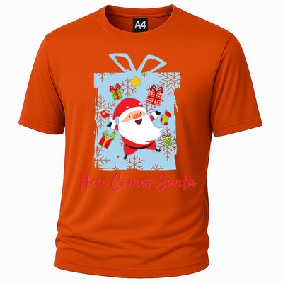 Christmas Here Comes Santa Gift Box Cooling Performance Crew T-Shirt