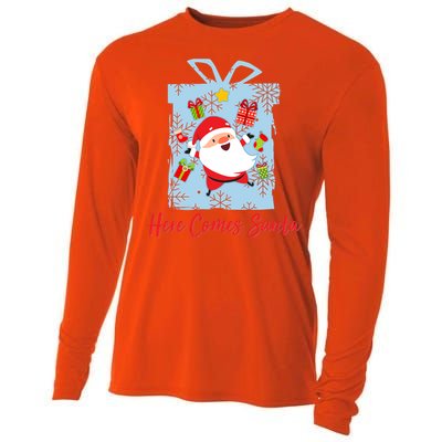 Christmas Here Comes Santa Gift Box Cooling Performance Long Sleeve Crew