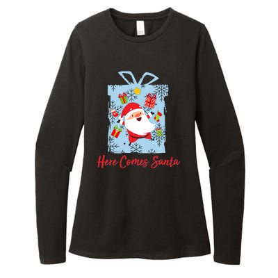 Christmas Here Comes Santa Gift Box Womens CVC Long Sleeve Shirt