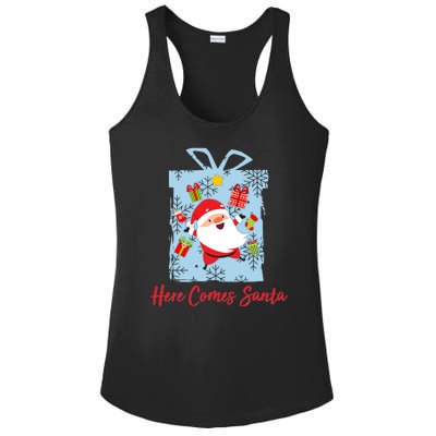 Christmas Here Comes Santa Gift Box Ladies PosiCharge Competitor Racerback Tank