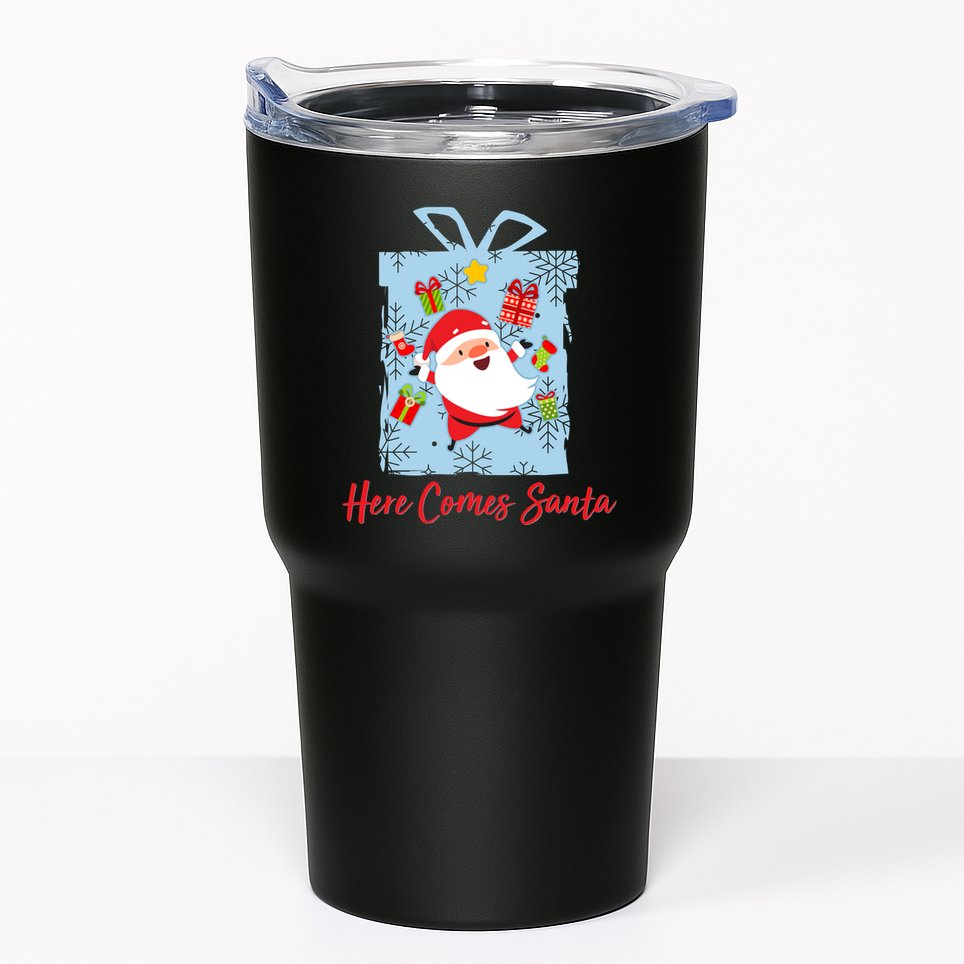Christmas Here Comes Santa Gift Box Tumbler