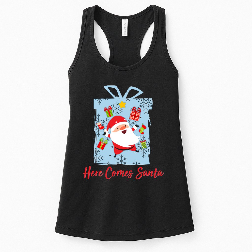 Christmas Here Comes Santa Gift Box Womens Tank Top