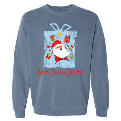 Christmas Here Comes Santa Gift Box Garment-Dyed Sweatshirt