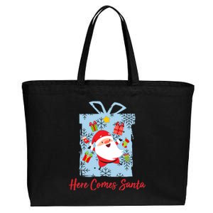 Christmas Here Comes Santa Gift Box Cotton Canvas Jumbo Tote