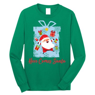 Christmas Here Comes Santa Gift Box Long Sleeve Shirt