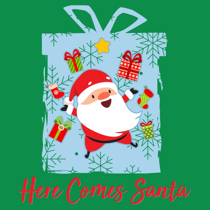 Christmas Here Comes Santa Gift Box Button