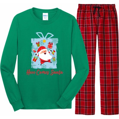 Christmas Here Comes Santa Gift Box Long Sleeve Pajama Set