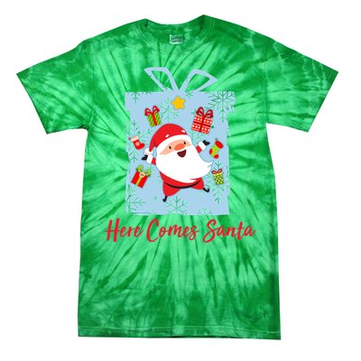 Christmas Here Comes Santa Gift Box Tie-Dye T-Shirt