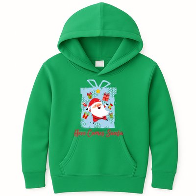 Christmas Here Comes Santa Gift Box Kids Hoodie