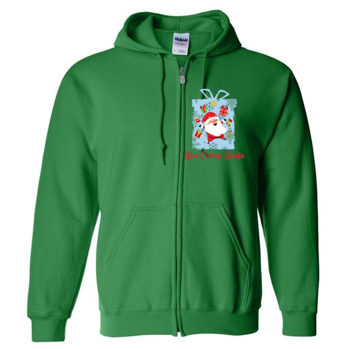 Christmas Here Comes Santa Gift Box Full Zip Hoodie