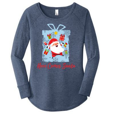 Christmas Here Comes Santa Gift Box Women's Perfect Tri Tunic Long Sleeve Shirt