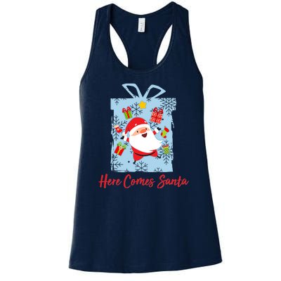 Christmas Here Comes Santa Gift Box Women's Racerback Tank