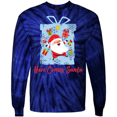 Christmas Here Comes Santa Gift Box Tie-Dye Long Sleeve Shirt