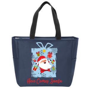 Christmas Here Comes Santa Gift Box Zip Tote Bag