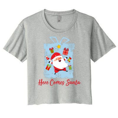 Christmas Here Comes Santa Gift Box Women's Crop Top Tee