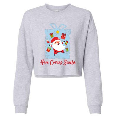 Christmas Here Comes Santa Gift Box Cropped Pullover Crew