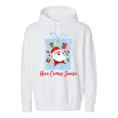 Christmas Here Comes Santa Gift Box Garment-Dyed Fleece Hoodie