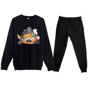 Cute Halloween Cat Pumpkin House Premium Crewneck Sweatsuit Set