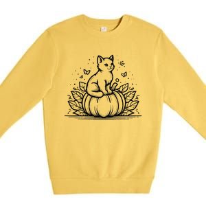 Cute Halloween Cat Setting On A Pumpkin For Cute Cat Lover Premium Crewneck Sweatshirt