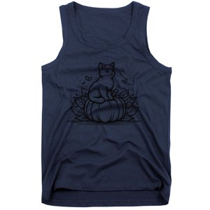 Cute Halloween Cat Setting On A Pumpkin For Cute Cat Lover Tank Top