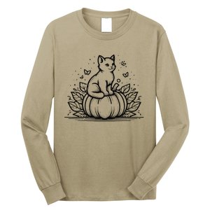 Cute Halloween Cat Setting On A Pumpkin For Cute Cat Lover Long Sleeve Shirt