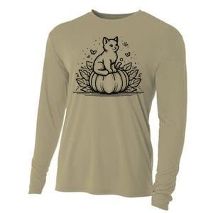 Cute Halloween Cat Setting On A Pumpkin For Cute Cat Lover Cooling Performance Long Sleeve Crew