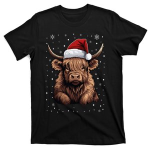 Cute Highland Cow Christmas Santa Hat Xmas Pajama T-Shirt