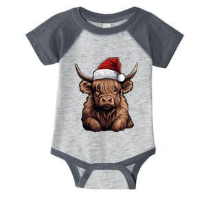 Cute Highland Cow Christmas Santa Hat Xmas Pajama Infant Baby Jersey Bodysuit