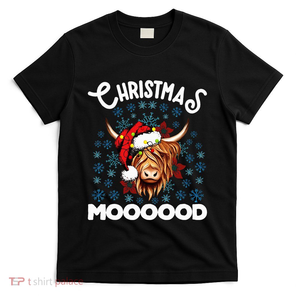 Christmas Highland Cow Santa Hat Highlander Cow Mom T-Shirt