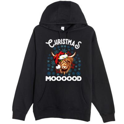 Christmas Highland Cow Santa Hat Highlander Cow Mom Premium Pullover Hoodie
