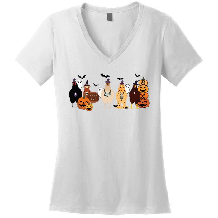 Cute Halloween Chicken Chicken Lover Halloween Gift Farmer Halloween Women's V-Neck T-Shirt