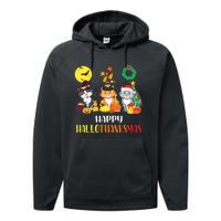 Cat Halloween Christmas Happy Hallothanksmas Thanksgiving Performance Fleece Hoodie