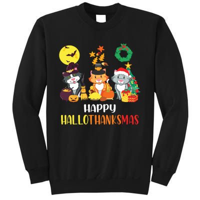 Cat Halloween Christmas Happy Hallothanksmas Thanksgiving Sweatshirt