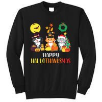 Cat Halloween Christmas Happy Hallothanksmas Thanksgiving Tall Sweatshirt