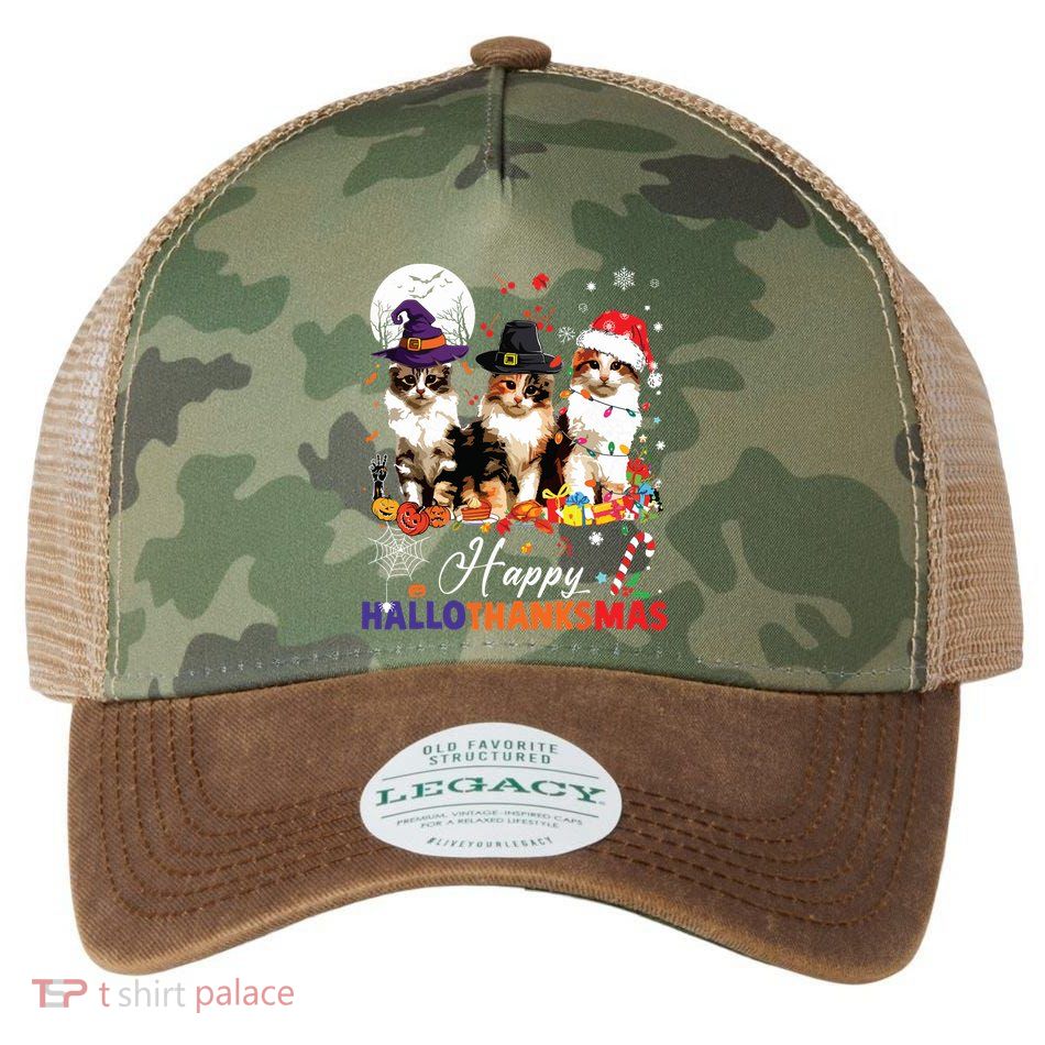 Cat Halloween Christmas Happy Hallothanksmas Thanksgiving Legacy Tie Dye Trucker Hat