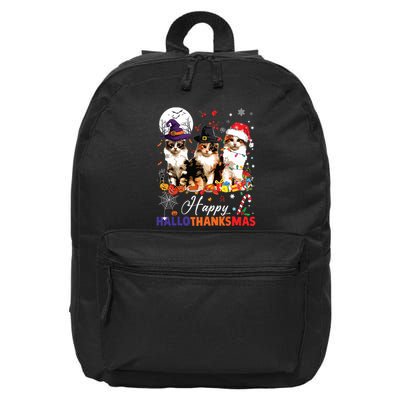 Cat Halloween Christmas Happy Hallothanksmas Thanksgiving 16 in Basic Backpack