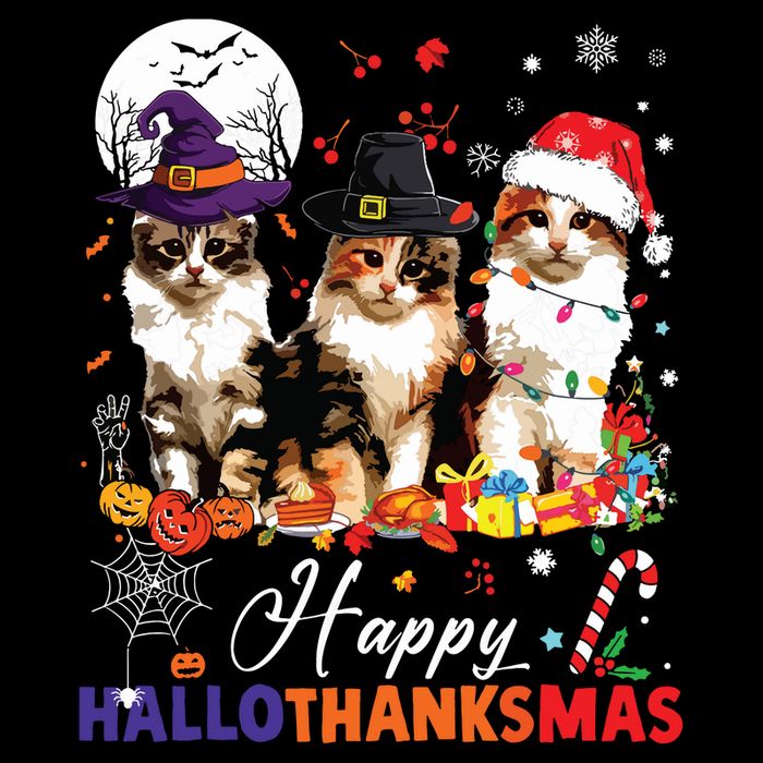 Cat Halloween Christmas Happy Hallothanksmas Thanksgiving 16 in Basic Backpack