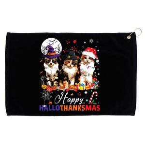 Cat Halloween Christmas Happy Hallothanksmas Thanksgiving Grommeted Golf Towel