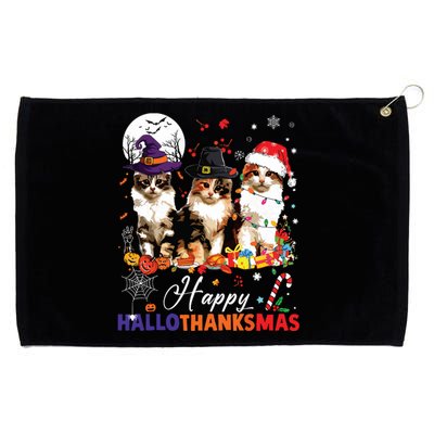 Cat Halloween Christmas Happy Hallothanksmas Thanksgiving Grommeted Golf Towel