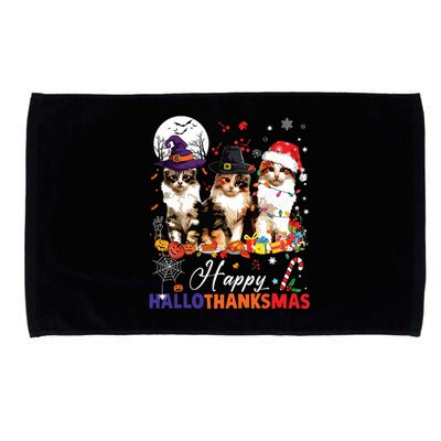 Cat Halloween Christmas Happy Hallothanksmas Thanksgiving Microfiber Hand Towel