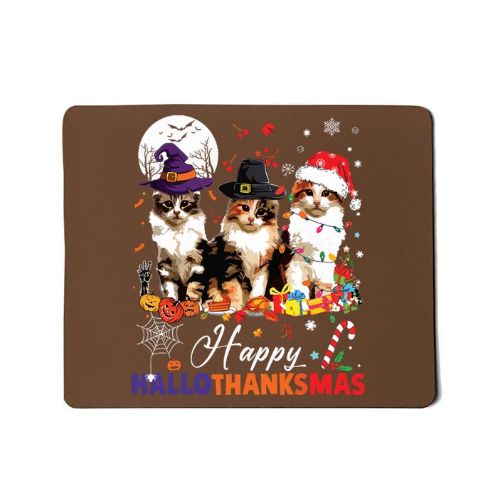 Cat Halloween Christmas Happy Hallothanksmas Thanksgiving Mousepad