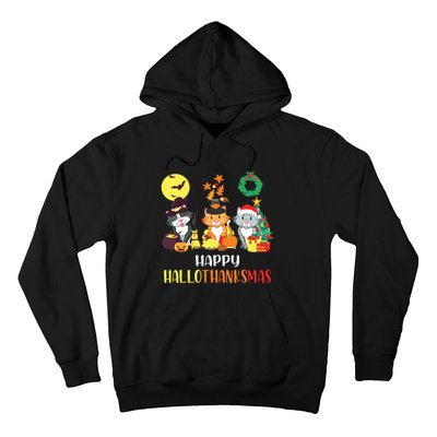 Cat Halloween Christmas Happy Hallothanksmas Thanksgiving Hoodie