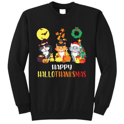 Cat Halloween Christmas Happy Hallothanksmas Thanksgiving Sweatshirt