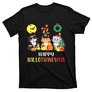 Cat Halloween Christmas Happy Hallothanksmas Thanksgiving T-Shirt