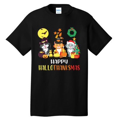 Cat Halloween Christmas Happy Hallothanksmas Thanksgiving Tall T-Shirt